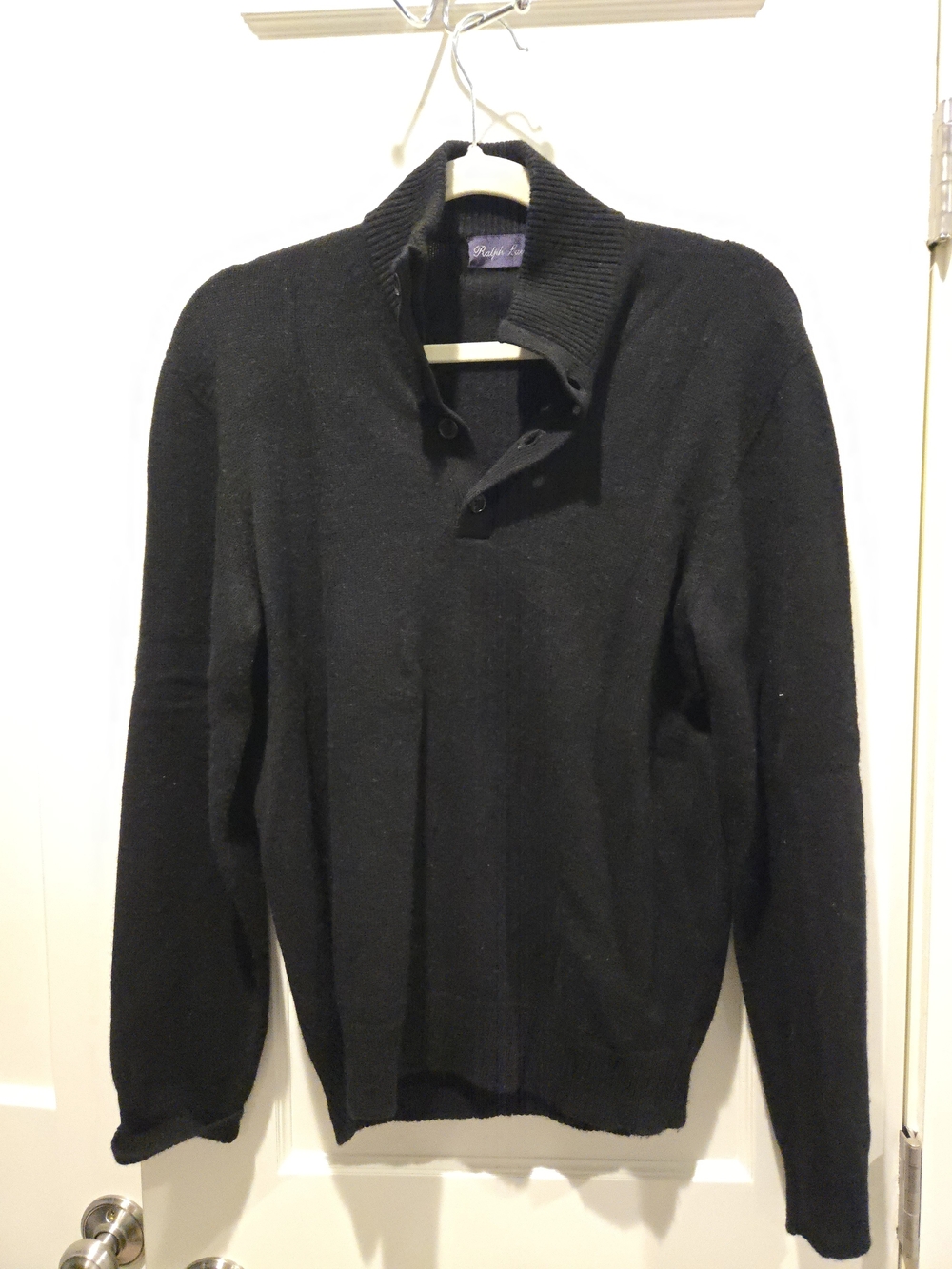 FLAWED Men's Cashmere Black Shawl Collar Sweater - Ralph Lauren FLAWED
